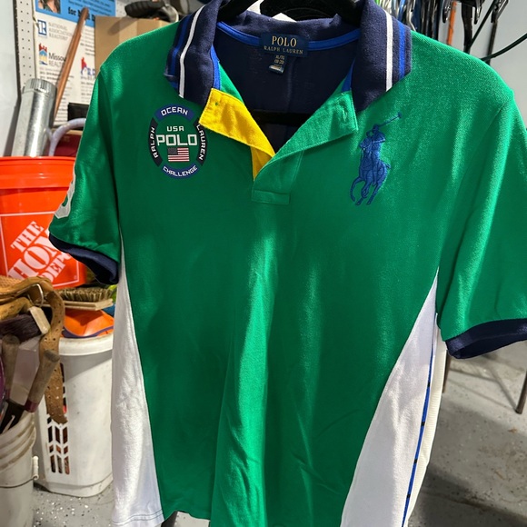 Ralph Lauren Kids Polo Shirt in Green and Blue - Picture 2 of 4